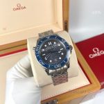 High Quality Replica OMEGA Seamaster 300 Different Straps (316 Stainless Steel/Silicone) Grey Wavy Ceramic Face Dial Blue Ceramic Bezel Stainless Steel Case Watch 42mm